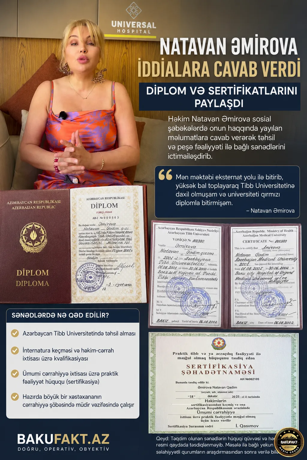Natavan Əmirova ittihamlara cavab verdi: Diplom və sertifikatlarını təqdim etdi