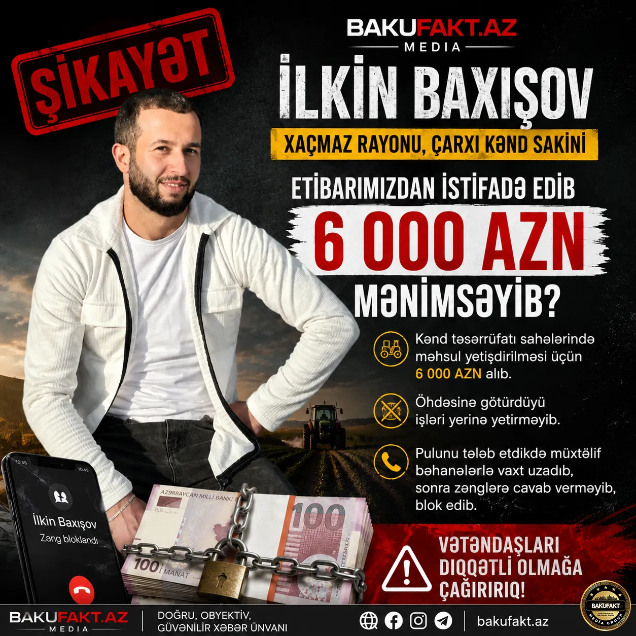 Xaçmaz sakini dələduzluq edib? "6 min manat alıb, üzərinə götürdüyü işi yerinə yetirməyib"