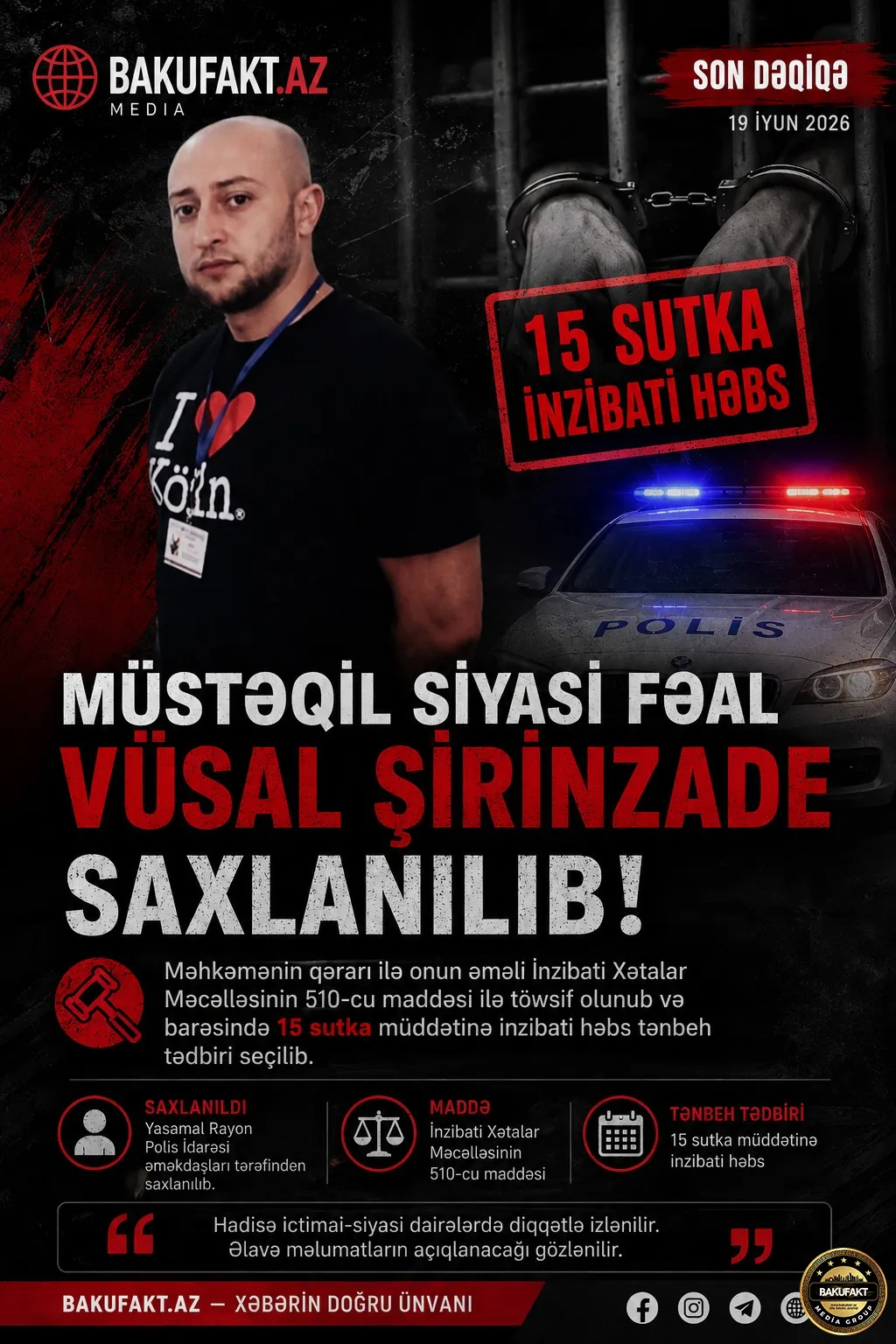 Müstəqil siyasi fəal Vüsal Şirinzadə saxlanılıb.