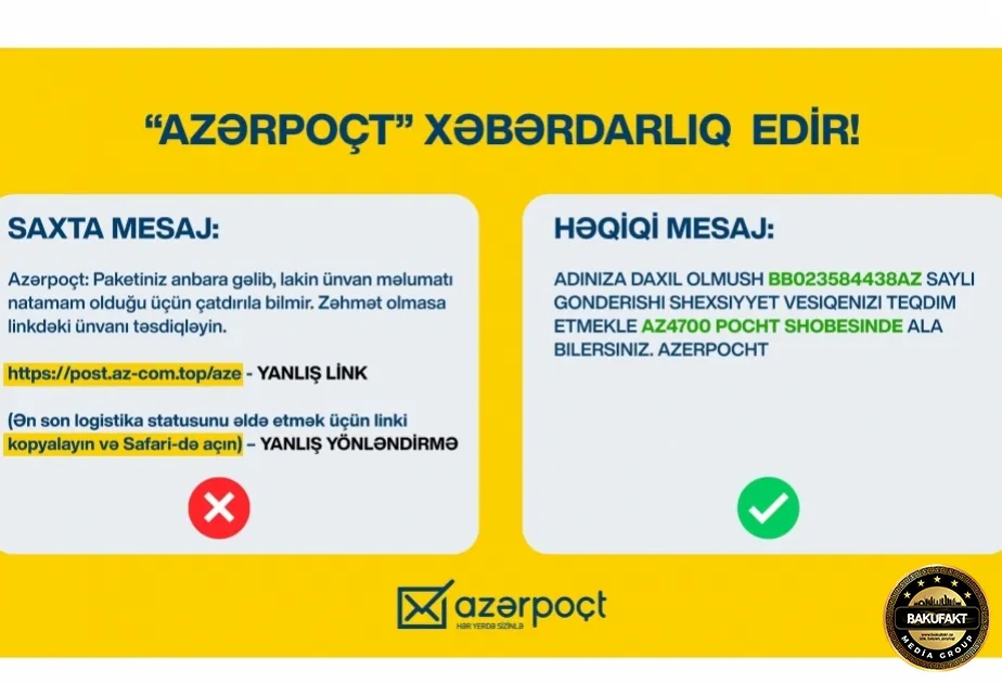 Vətəndaşlara “Azərpoçt”un adından saxta mesajlar göndərilir