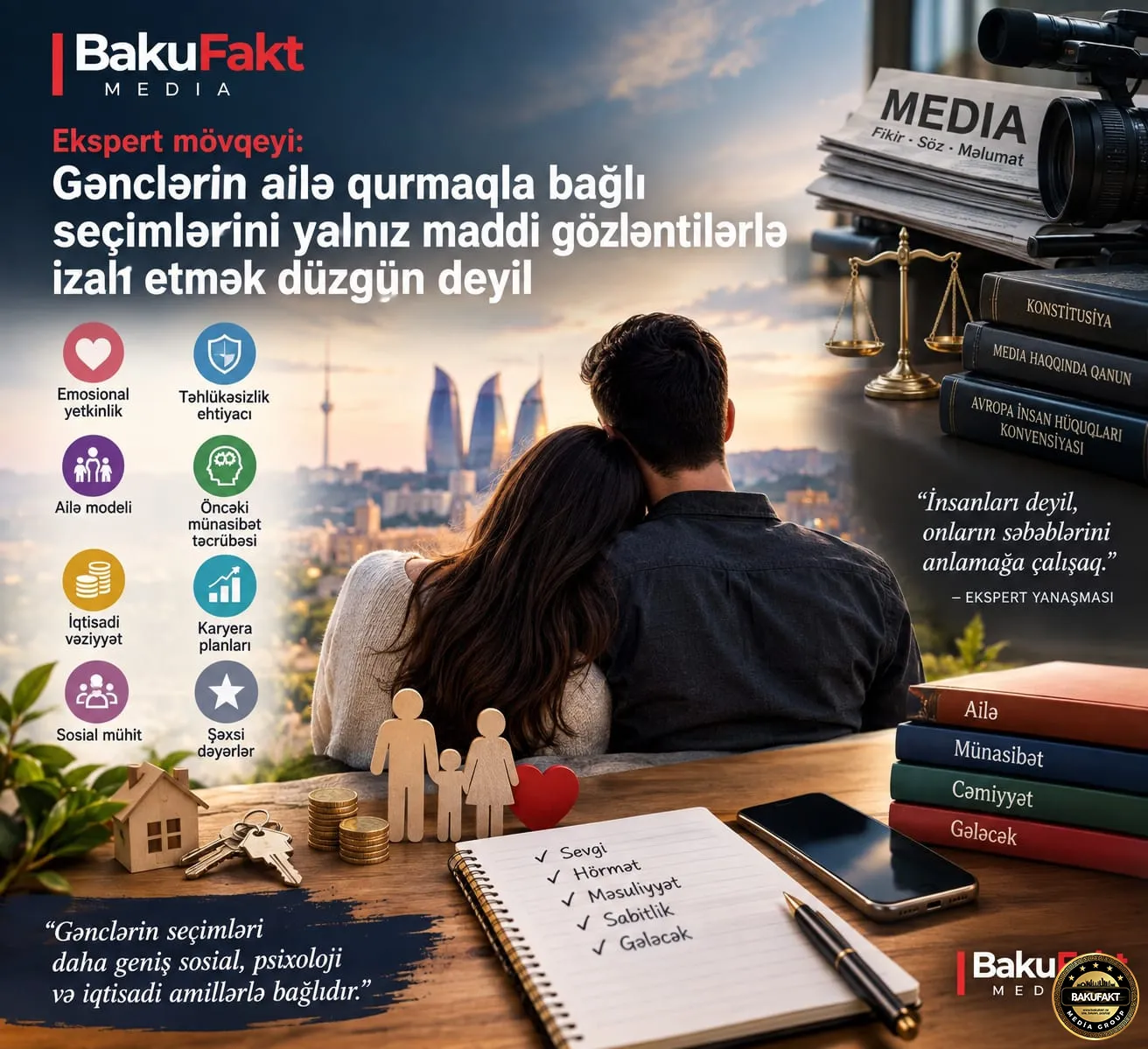 Ekspert mövqeyi: “Gənclərin ailə qurmaqla bağlı seçimlərini yalnız maddi gözləntilərlə izah etmək düzgün deyil”