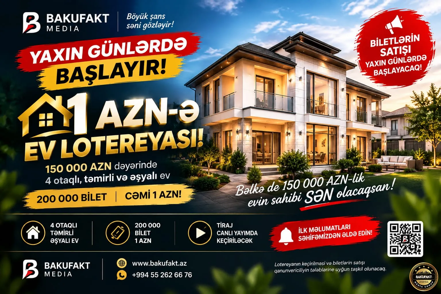 1 AZN-lik bilet... Bəlkə də 150 000 AZN-lik evin sahibi SƏN olacaqsan!”